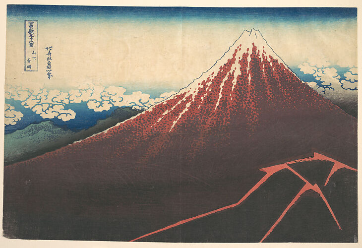 Storm below Mount Fuji (Sanka no haku u), from the series Thirty-six Views of Mount Fuji (Fugaku sanjūrokkei)