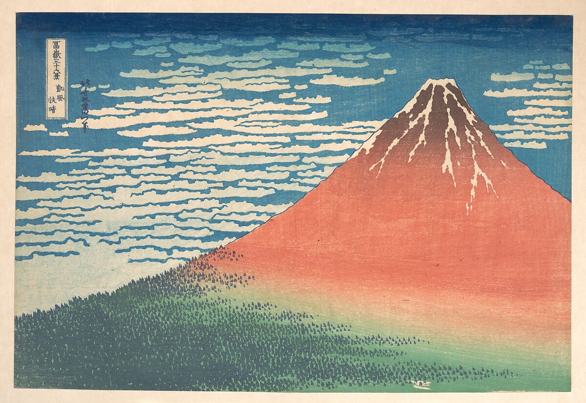 South Wind, Clear Sky (Gaifū kaisei), also known as Red Fuji, from the series Thirty-six Views of Mount Fuji (Fugaku sanjūrokkei), Katsushika Hokusai (Japanese, Tokyo (Edo) 1760–1849 Tokyo (Edo)), Woodblock print; ink and color on paper, Japan 