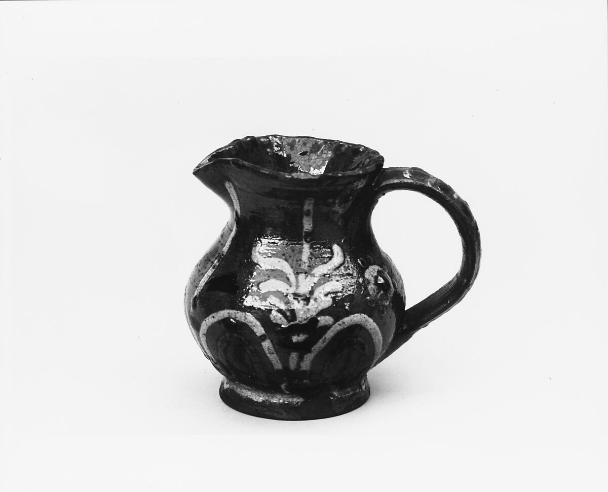 Cream jug, Earthenware with slip decoration, American
