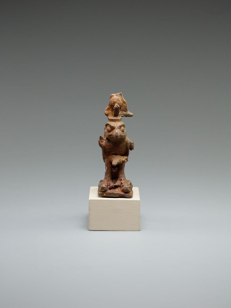 Ithyphallic falcon treading on two snakes, cupreous alloy