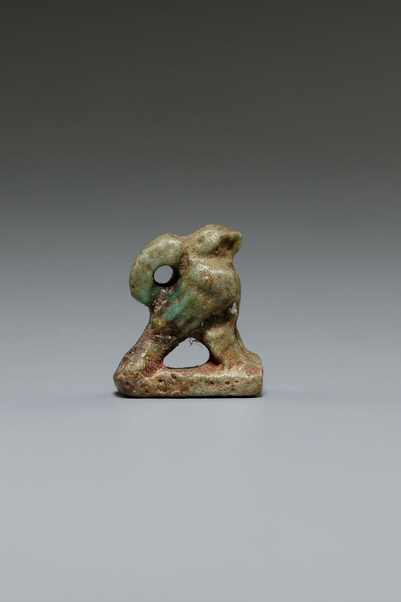 Falcon amulet, Faience