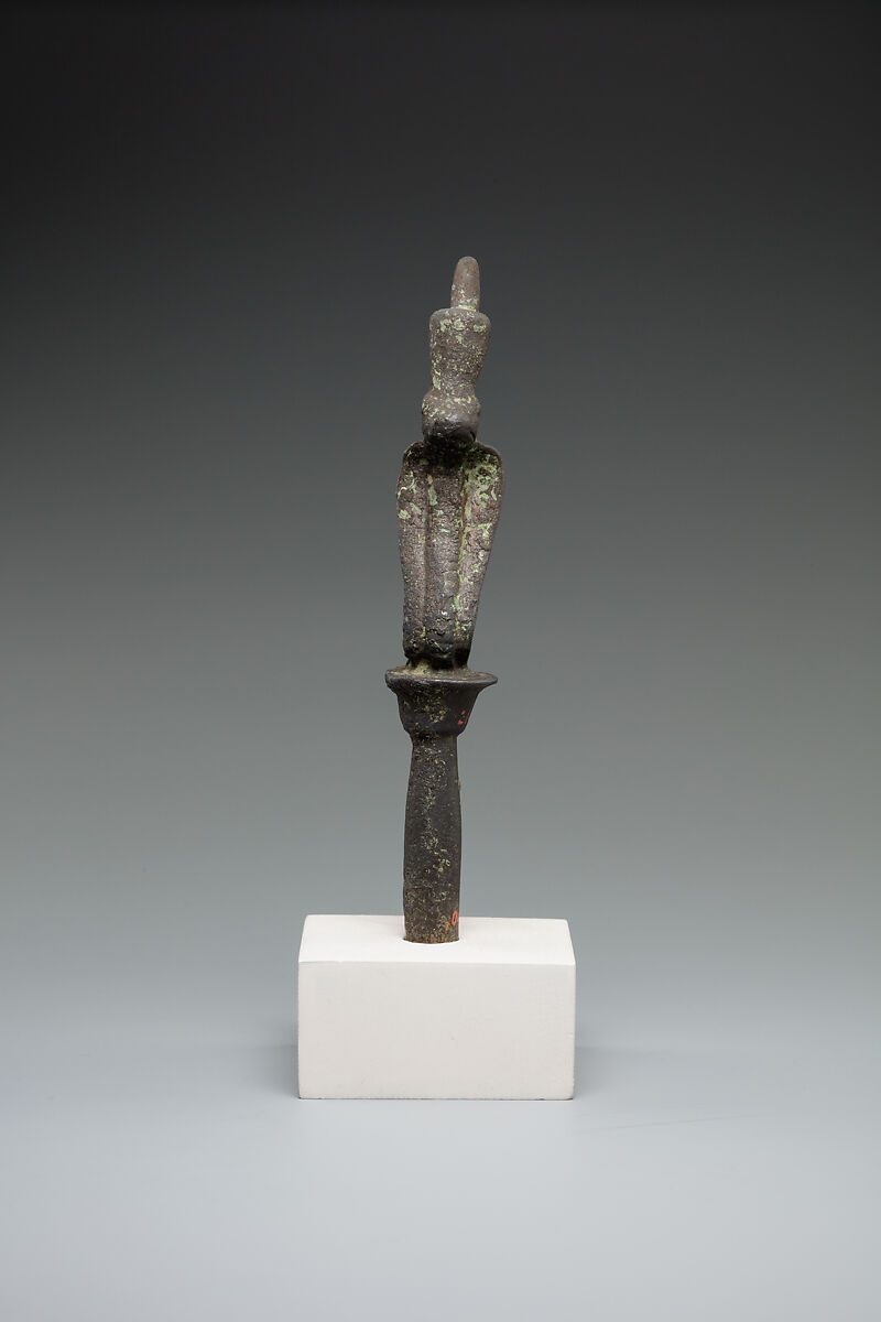 Cobra wearing red crown on a papyrus stem, Bronze or cupreous alloy