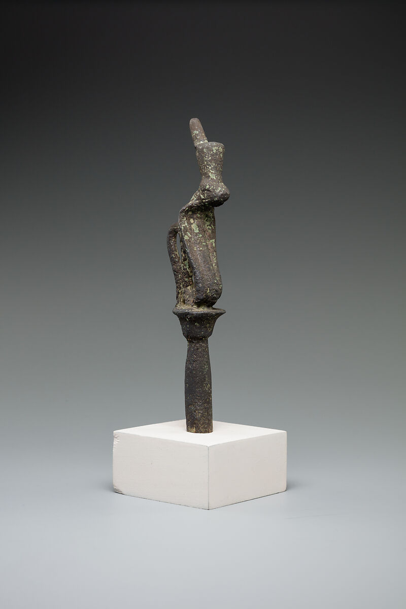 Cobra wearing red crown on a papyrus stem, Bronze or cupreous alloy