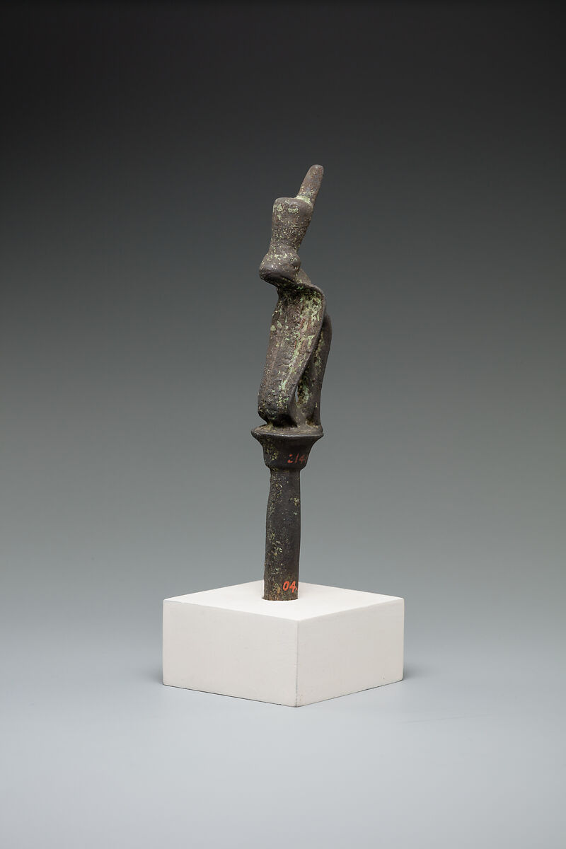 Cobra wearing red crown on a papyrus stem, Bronze or cupreous alloy 