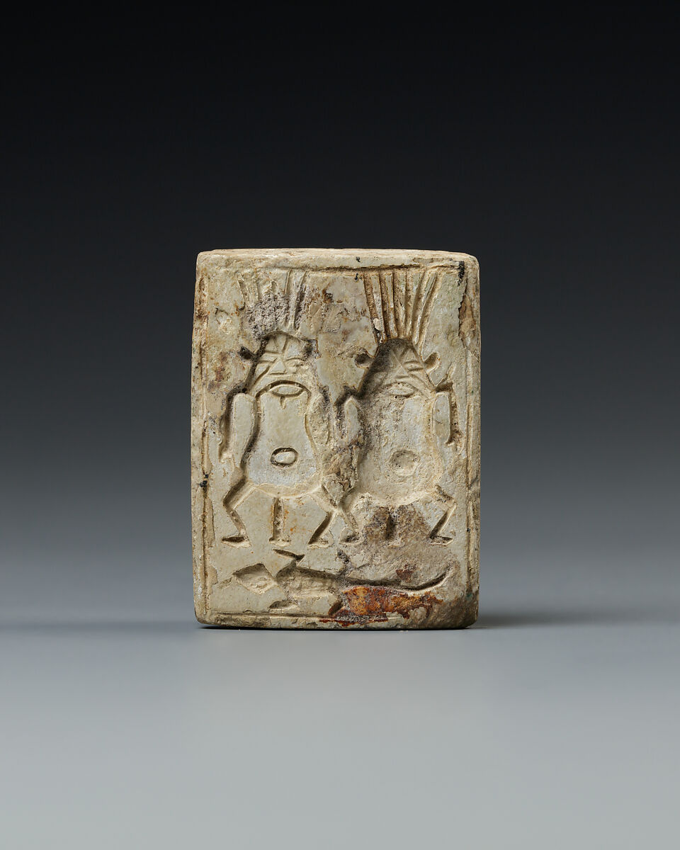 Seal with head of Bes on the back, crocodile and Bes on the base, Limestone