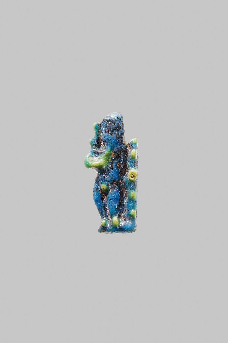 Harpokrates figurine, Blue and yellow faience 