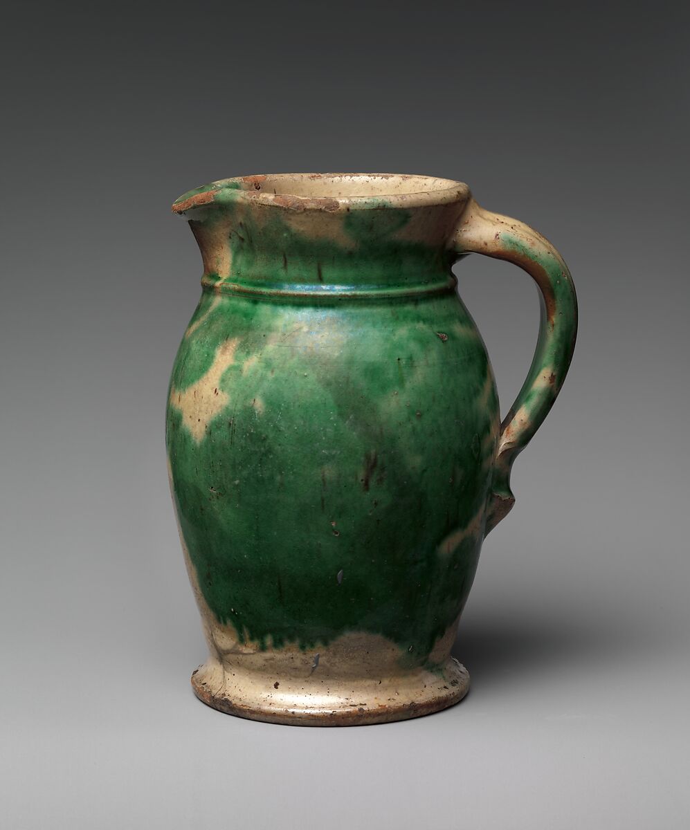 Pitcher, Earthenware with slip decoration, American 