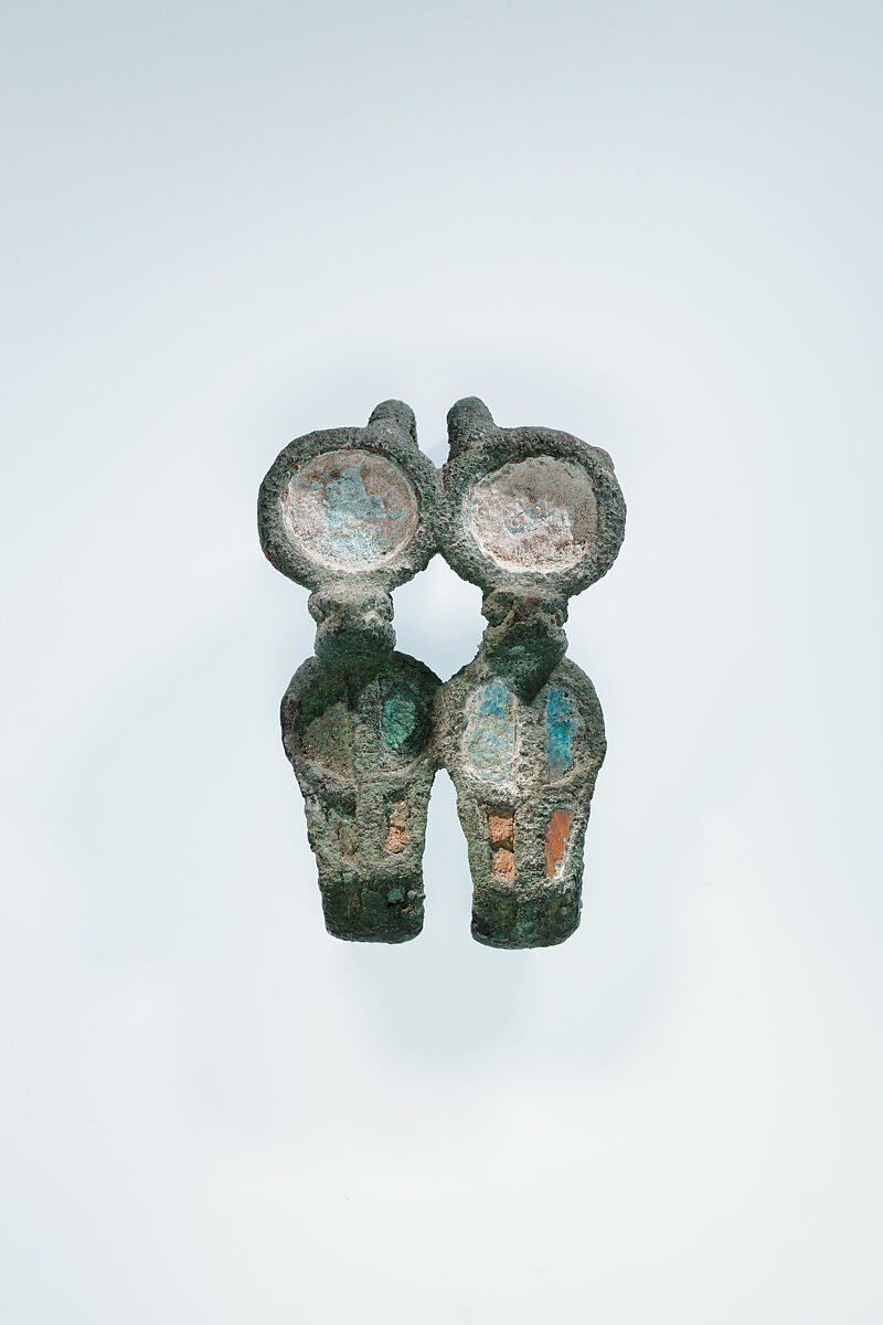 Double uraeus, Bronze, glass 