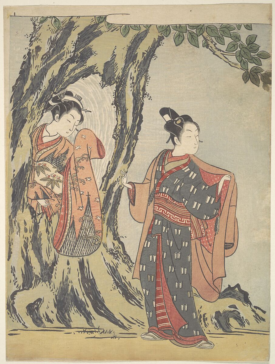 Two Young People, Suzuki Harunobu (Japanese, 1725–1770), Woodblock print; ink and color on paper, Japan 