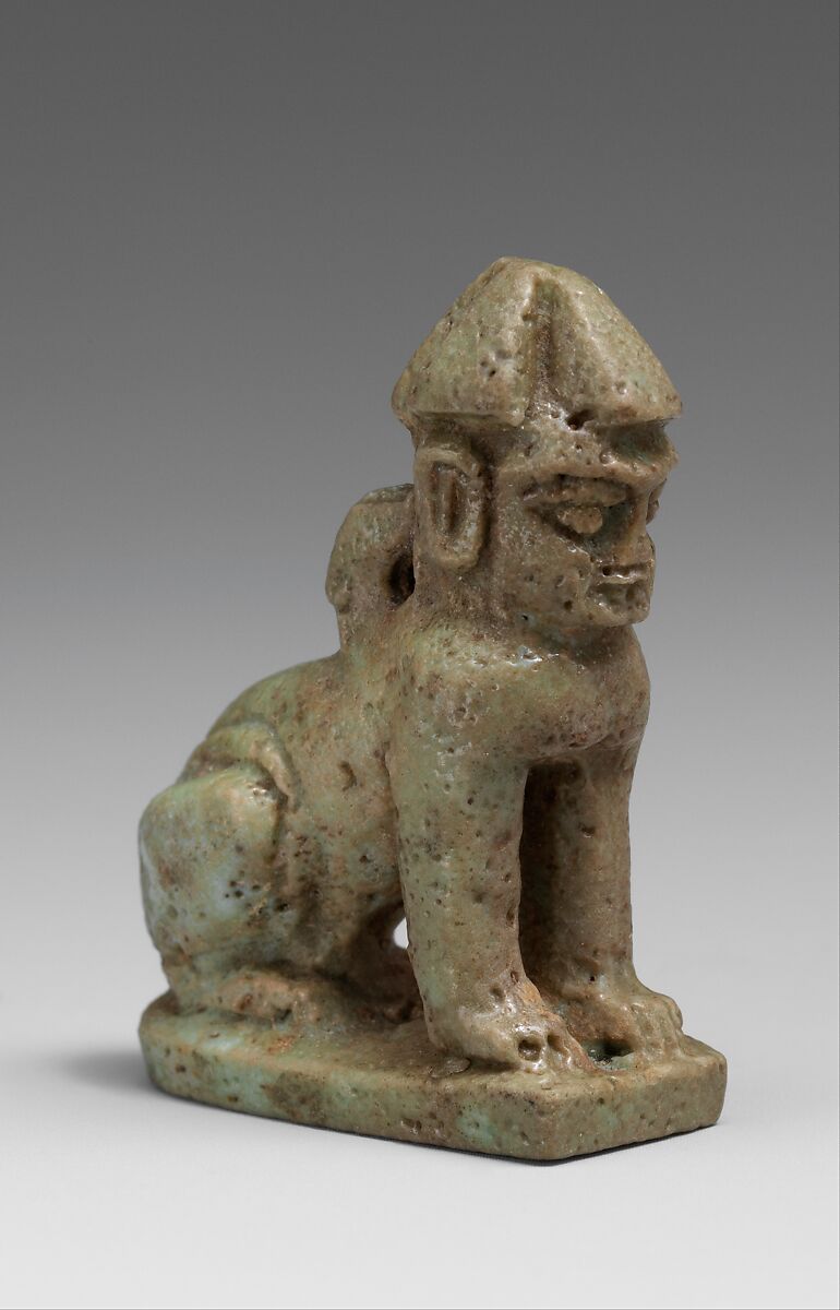 Human-headed cat, Faience 