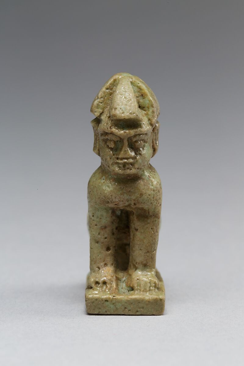 Human-headed cat, Faience