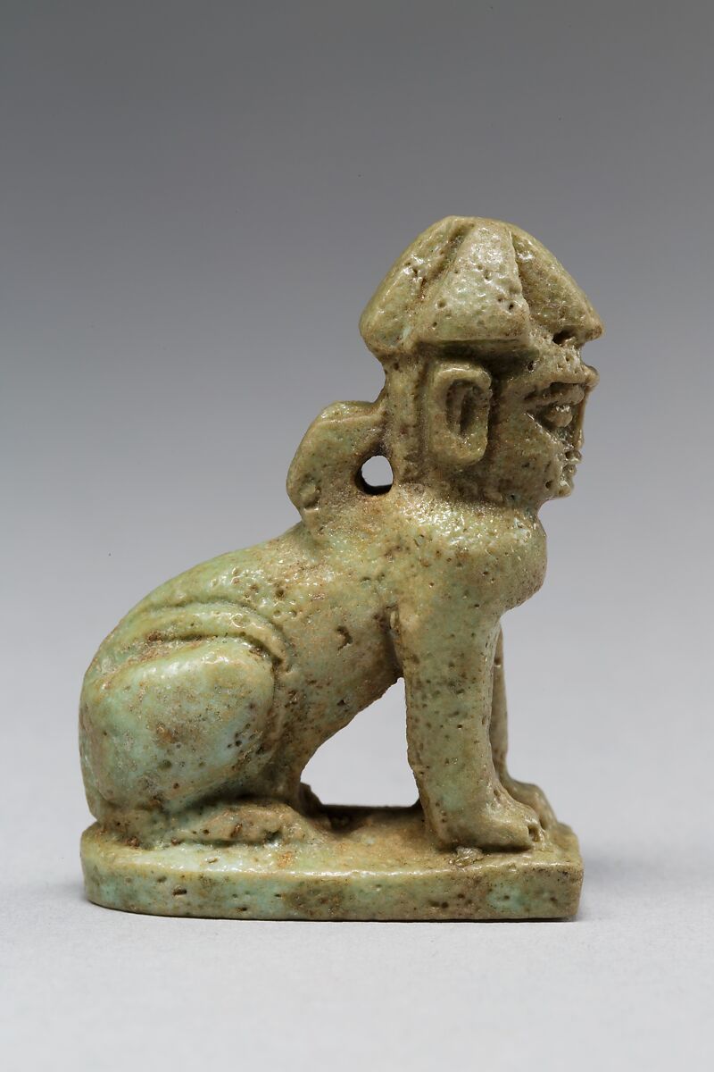 Human-headed cat, Faience