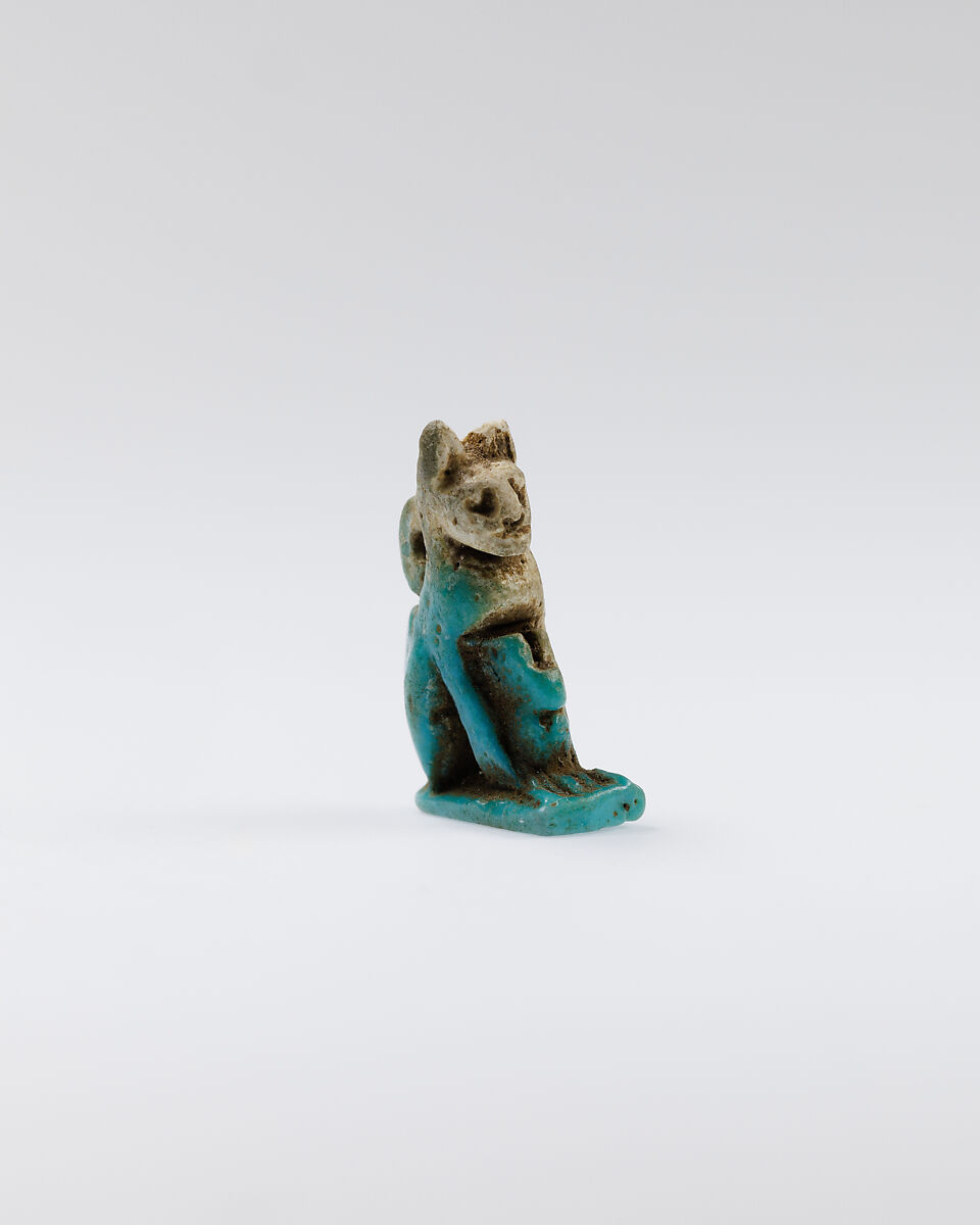 Cat amulet, Faience