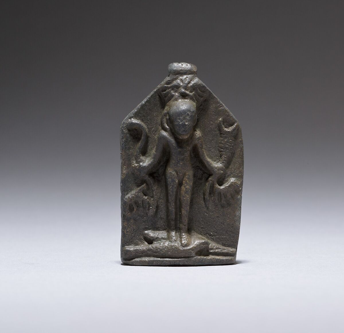 Miniature cippus of Horus (magical stela), Cupreous metal 