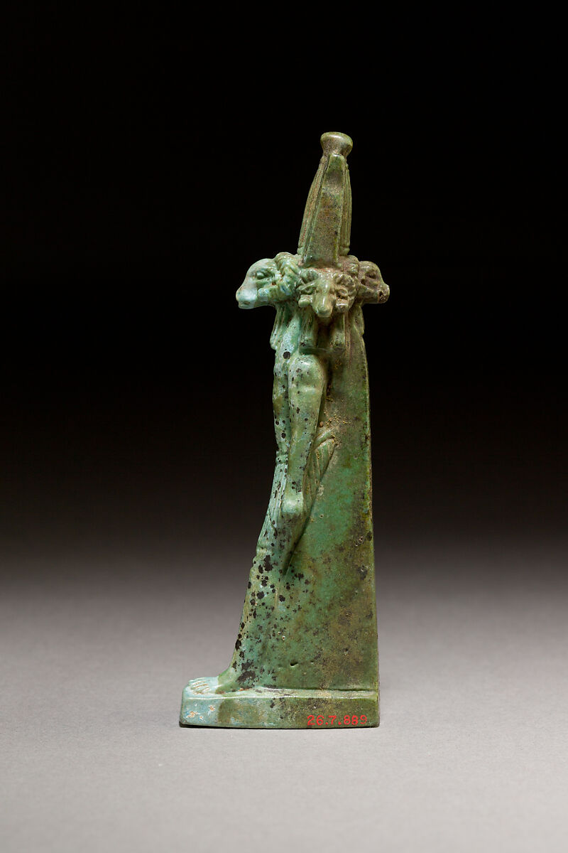 God with four ram heads facing in four directions, probably Khnum, Faience