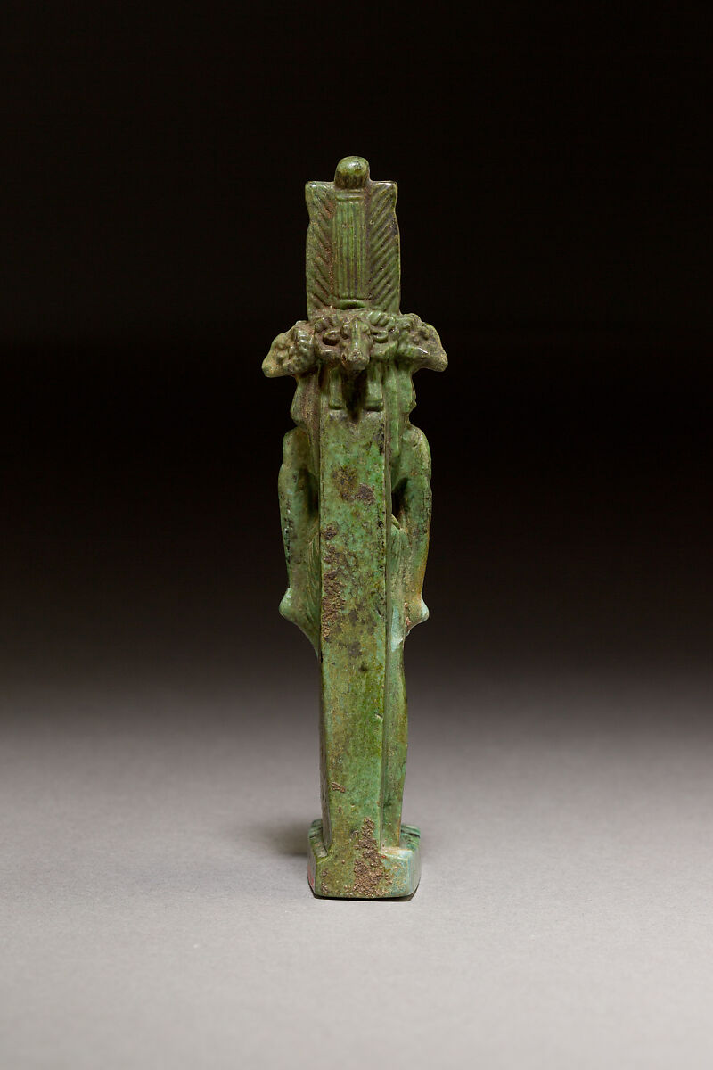 God with four ram heads facing in four directions, probably Khnum, Faience