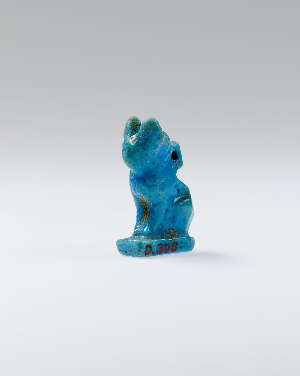 Cat amulet, Blue faience