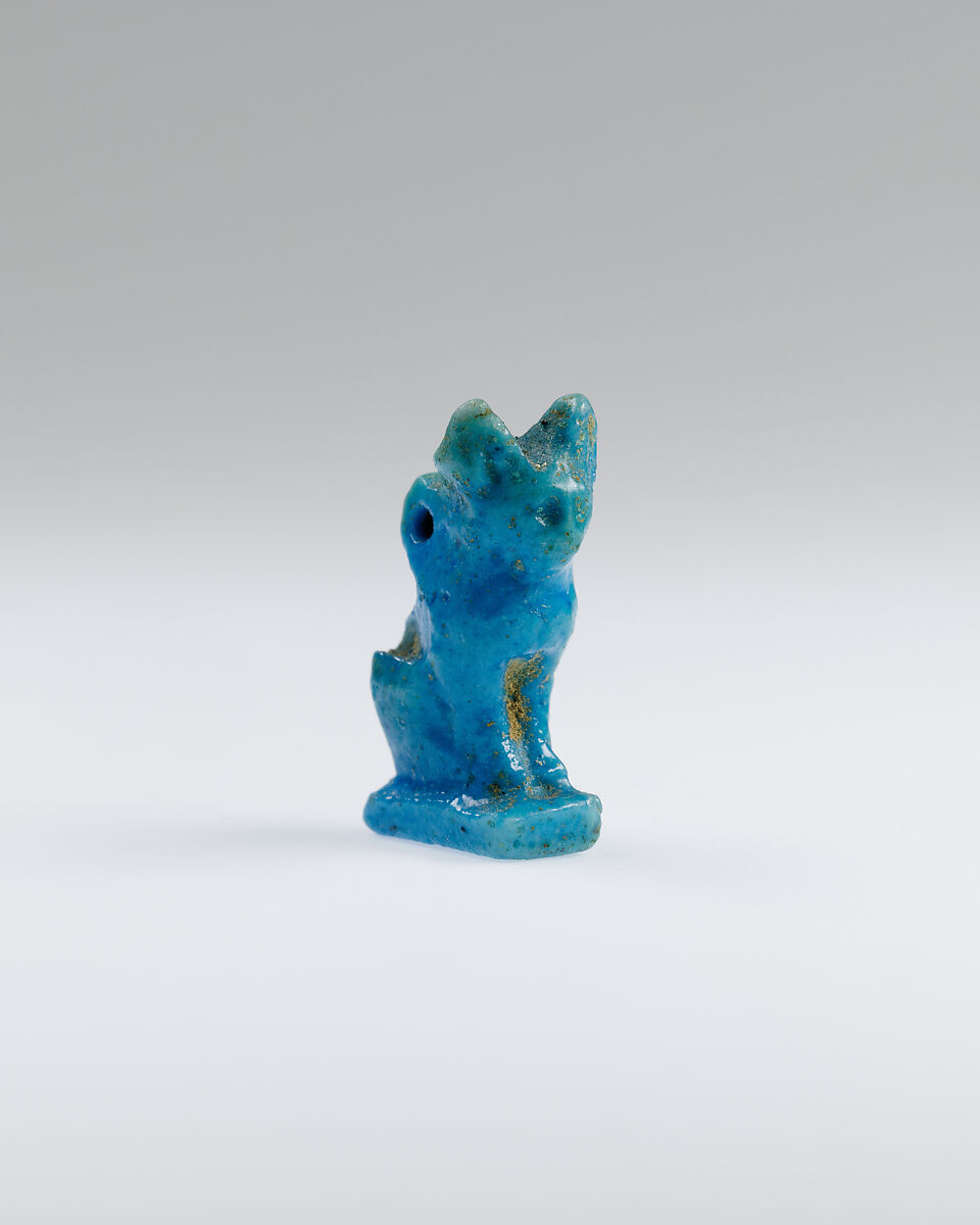 Cat amulet, Blue faience