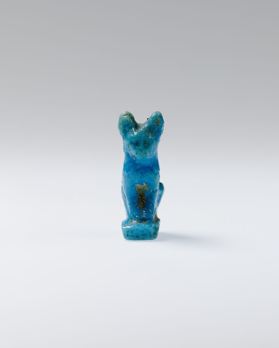 Cat amulet, Blue faience 