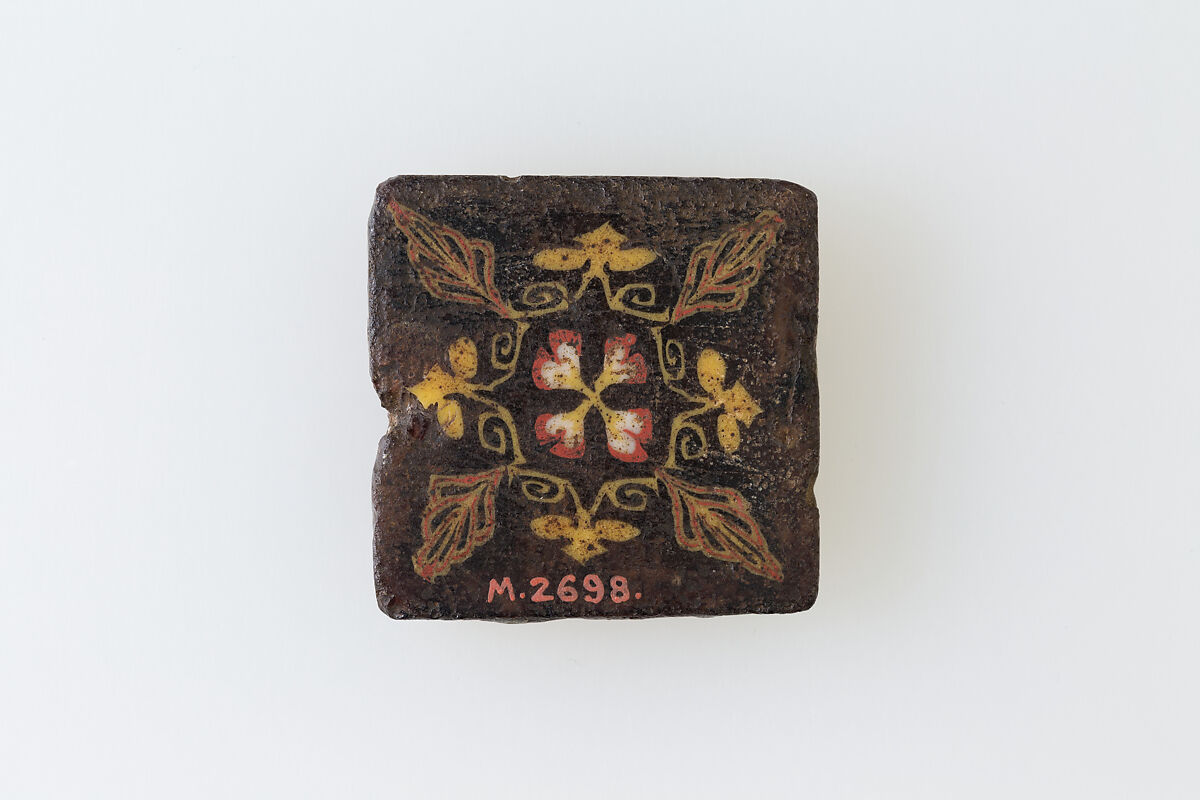 Inlay fragment, conventional floral pattern, Mosaic glass 