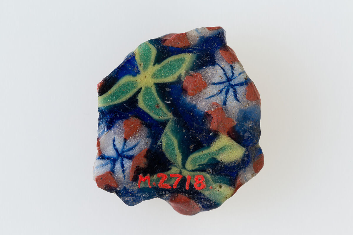Vase fragment, conventional floral design, Mosaic glass 