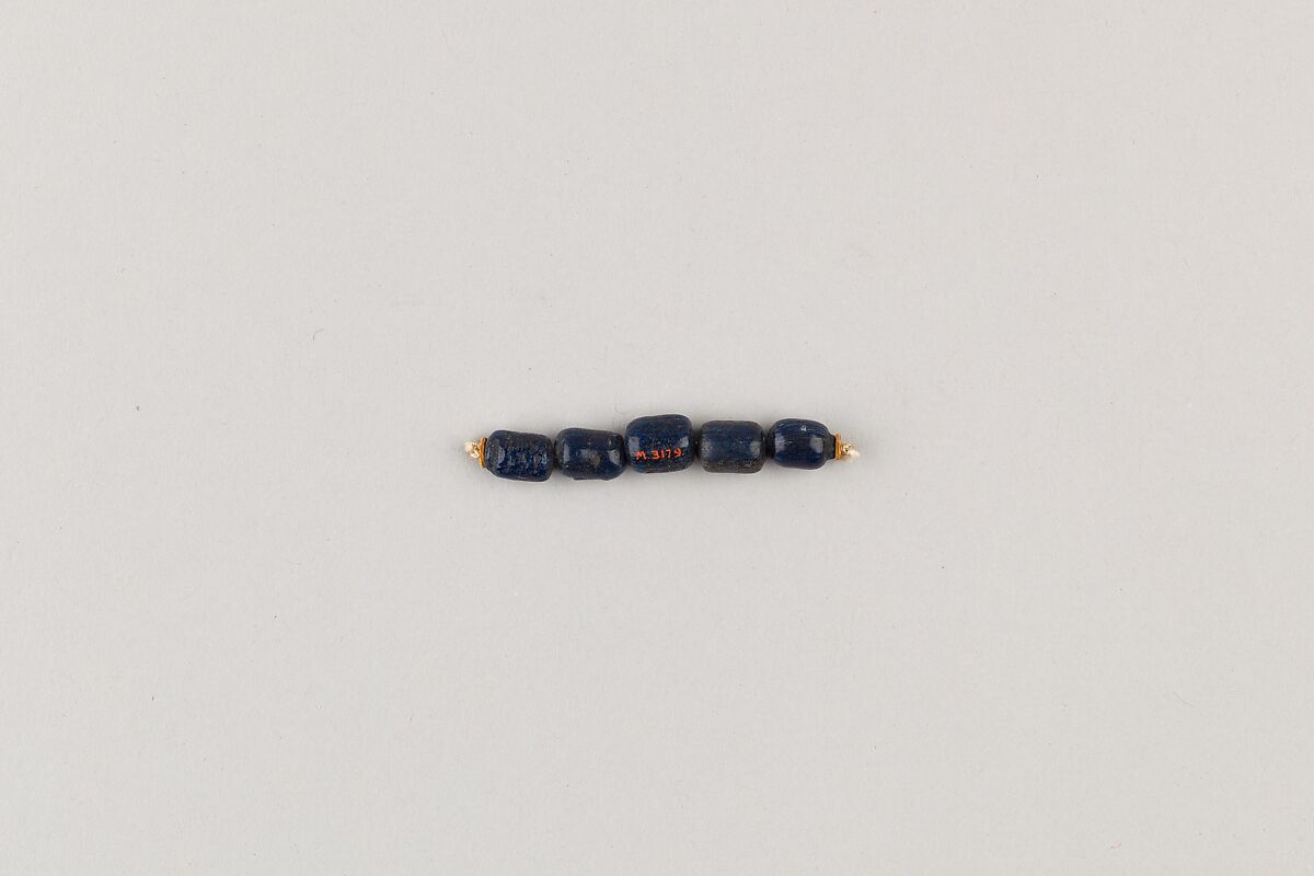 String of 5 bugle beads, Opaque dark blue glass, striated 