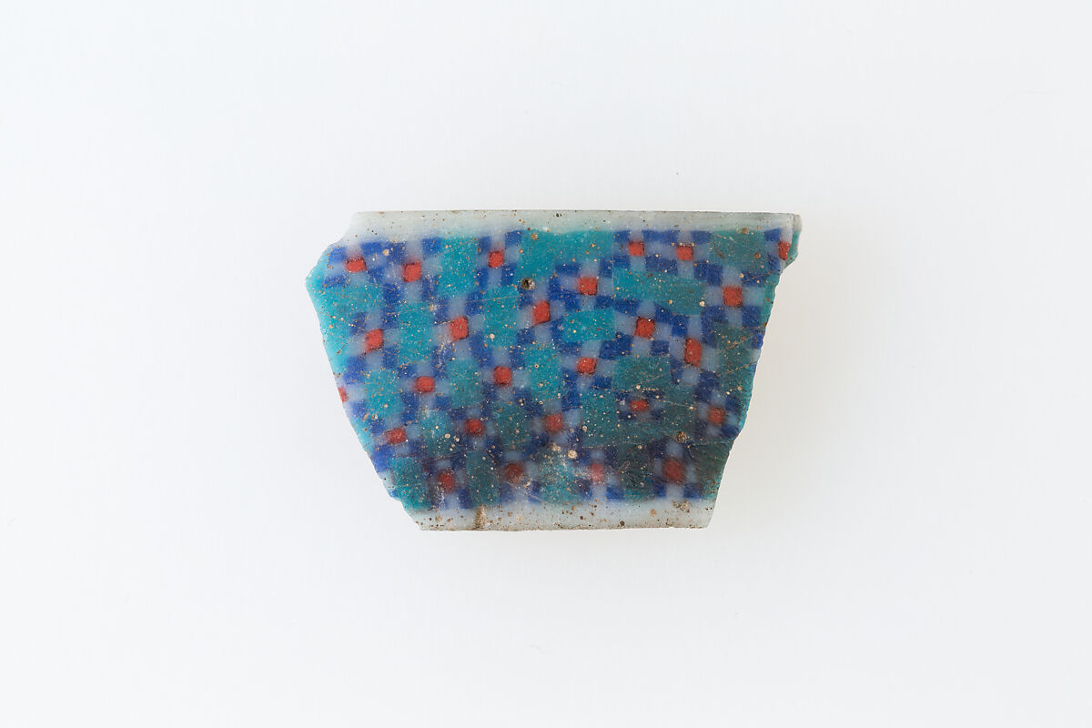 Inlay fragment, patten of diamonds formed from smaller squares, Glass 
