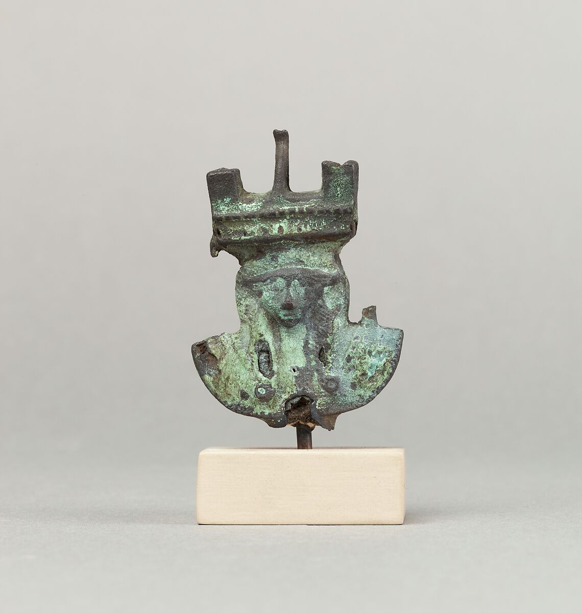 Hathor sistrum head, Cupreous metal 