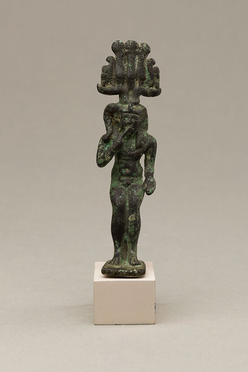 Child god with hemhem crown, Cupreous metal 
