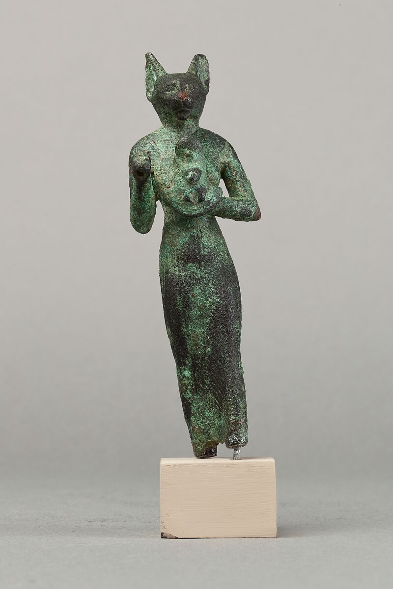 Bastet holding an aegis, Cupreous metal 