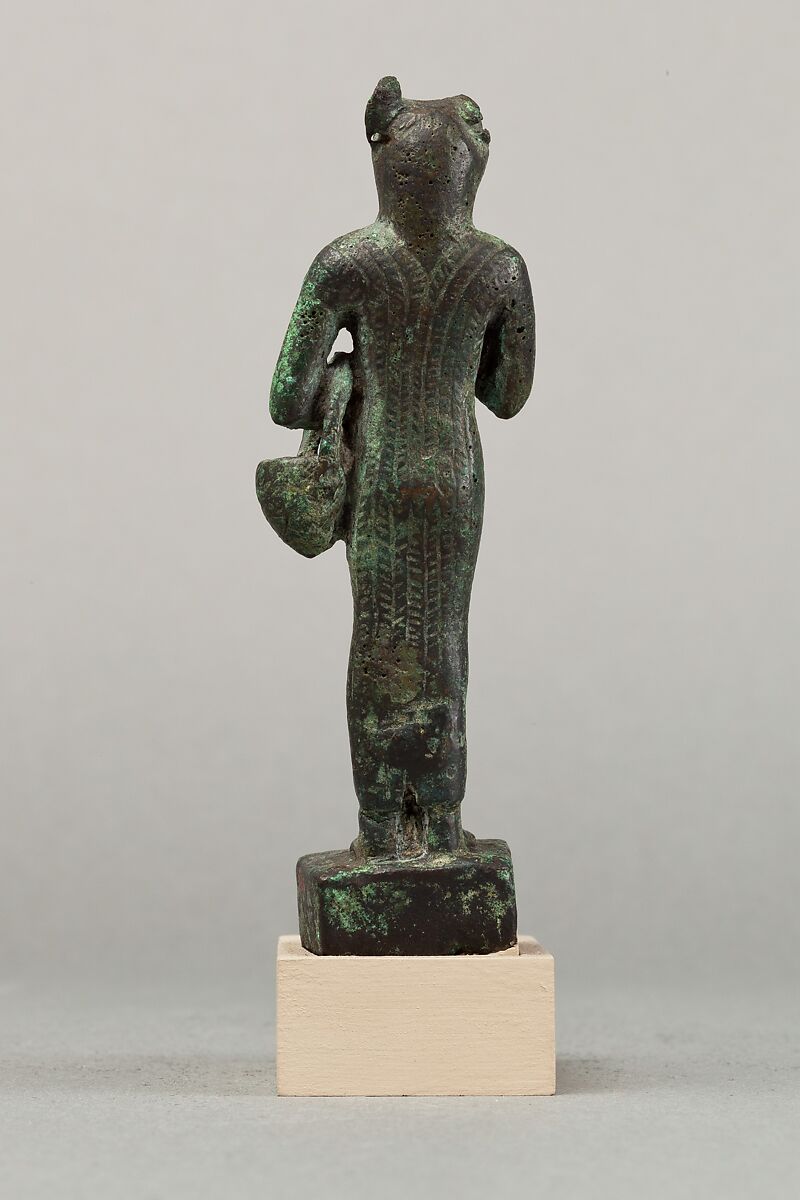 Bastet with lion-headed aegis and basket, Cupreous metal