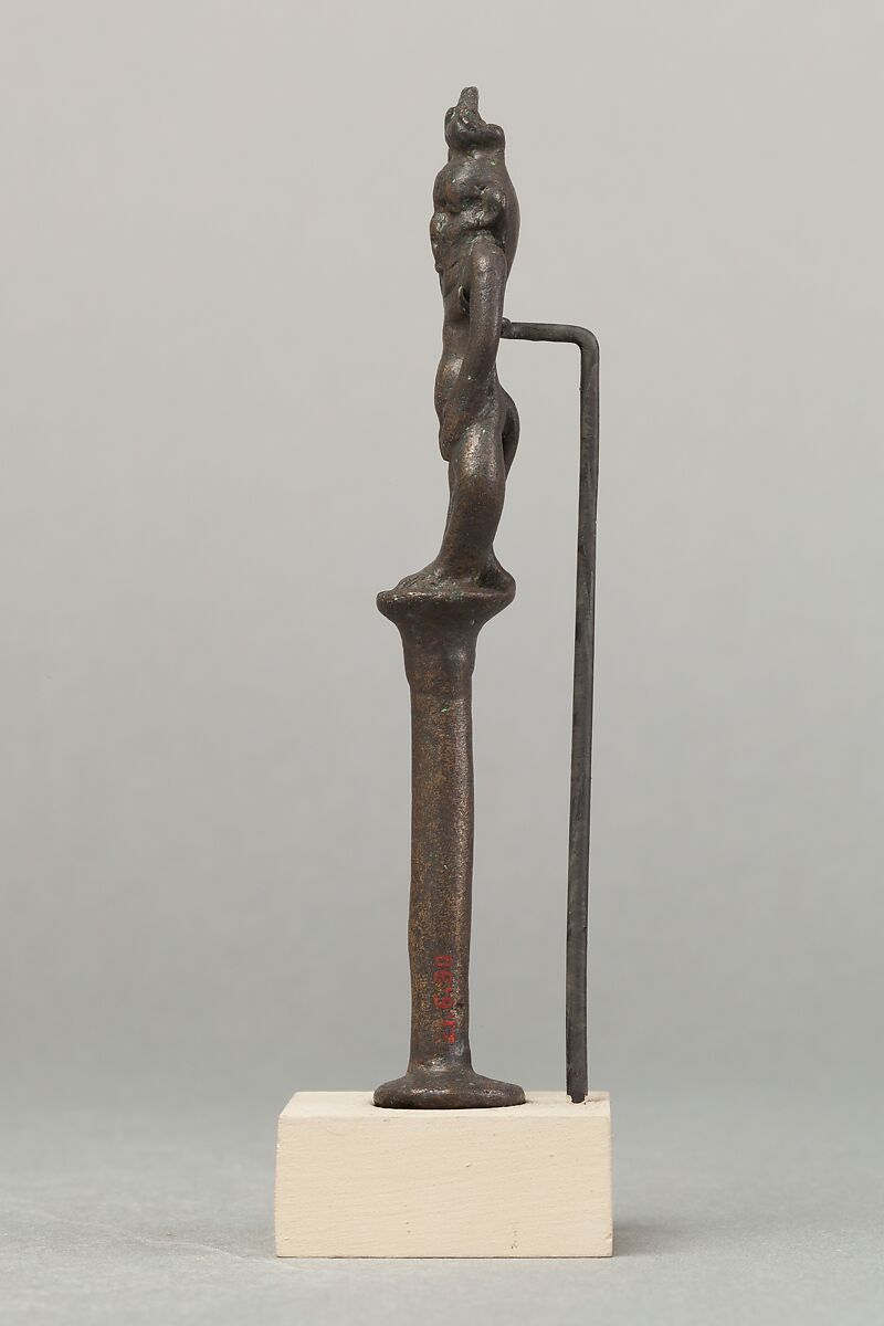 Bes on a column holding a knife, Cupreous metal