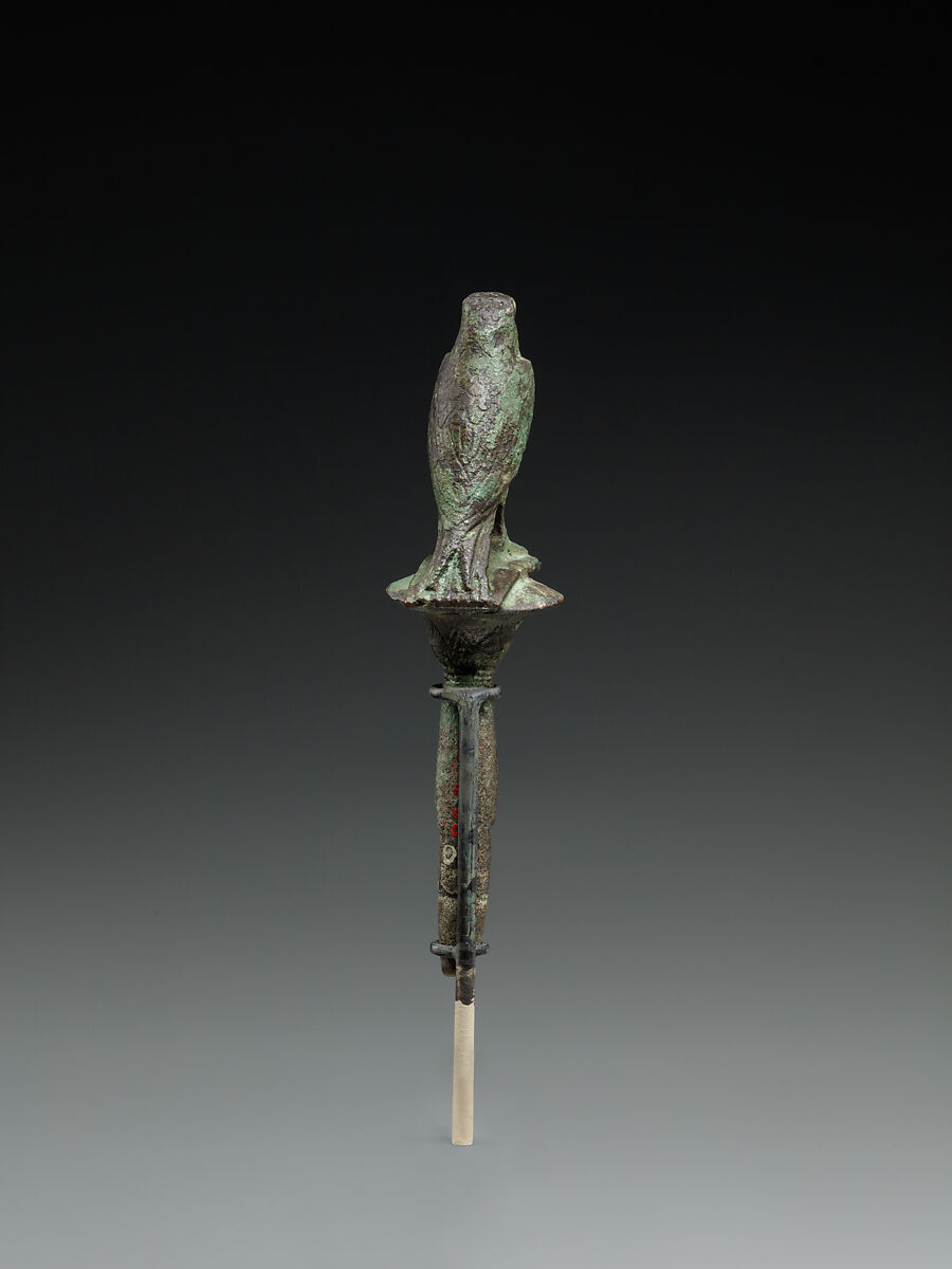 Horus falcon on papyrus stem, Cupreous metal