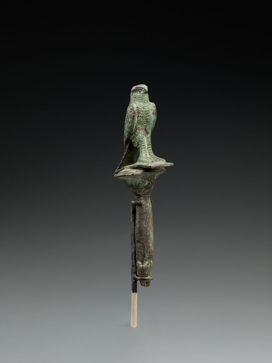 Horus falcon on papyrus stem, Cupreous metal