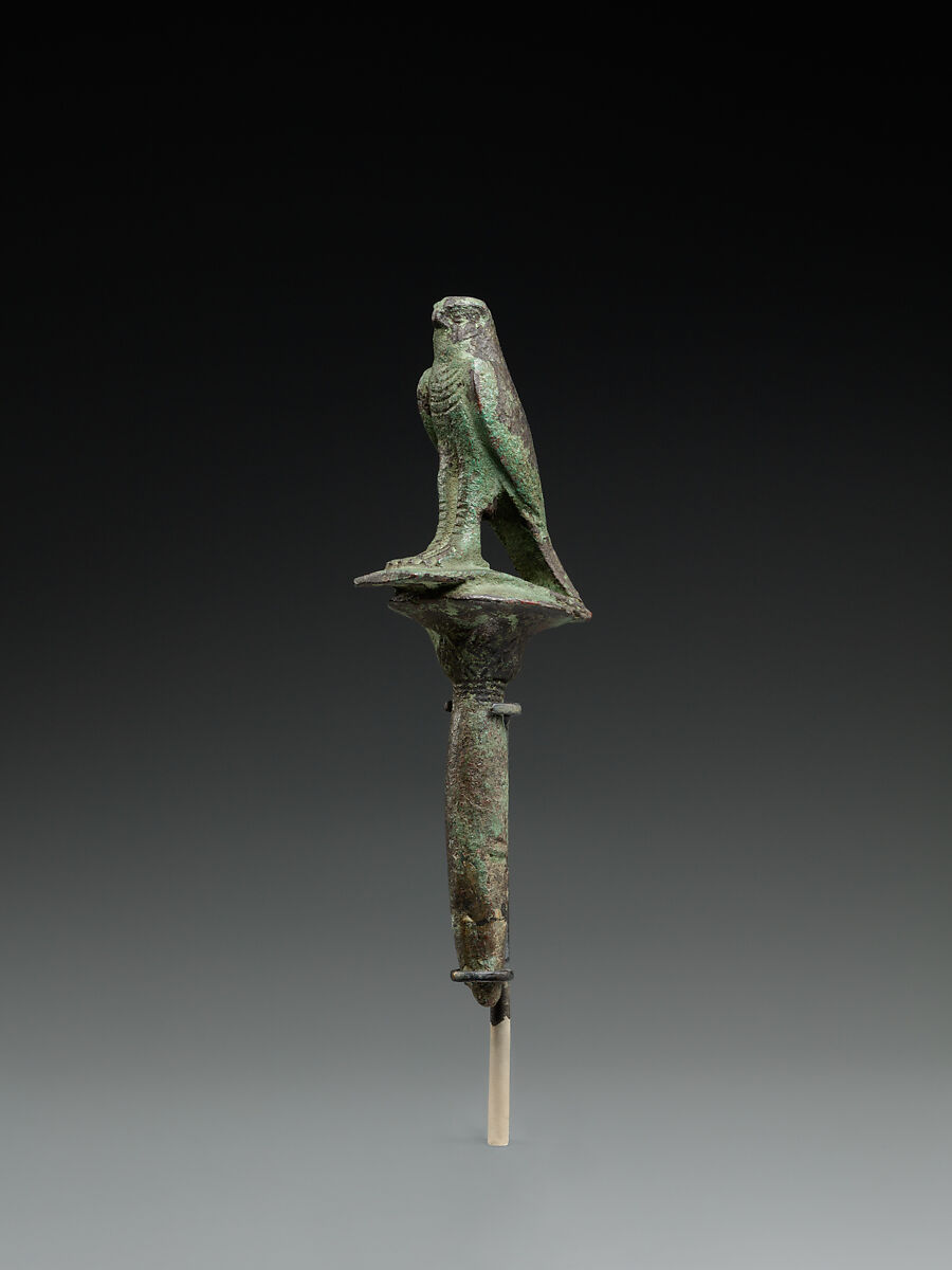 Horus falcon on papyrus stem, Cupreous metal