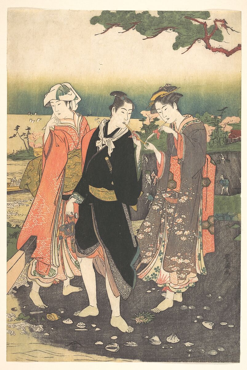 On Shinagawa Beach at Ebb-Tide, Utagawa Toyokuni I (Japanese, 1769–1825), Woodblock print; ink and color on paper, Japan 