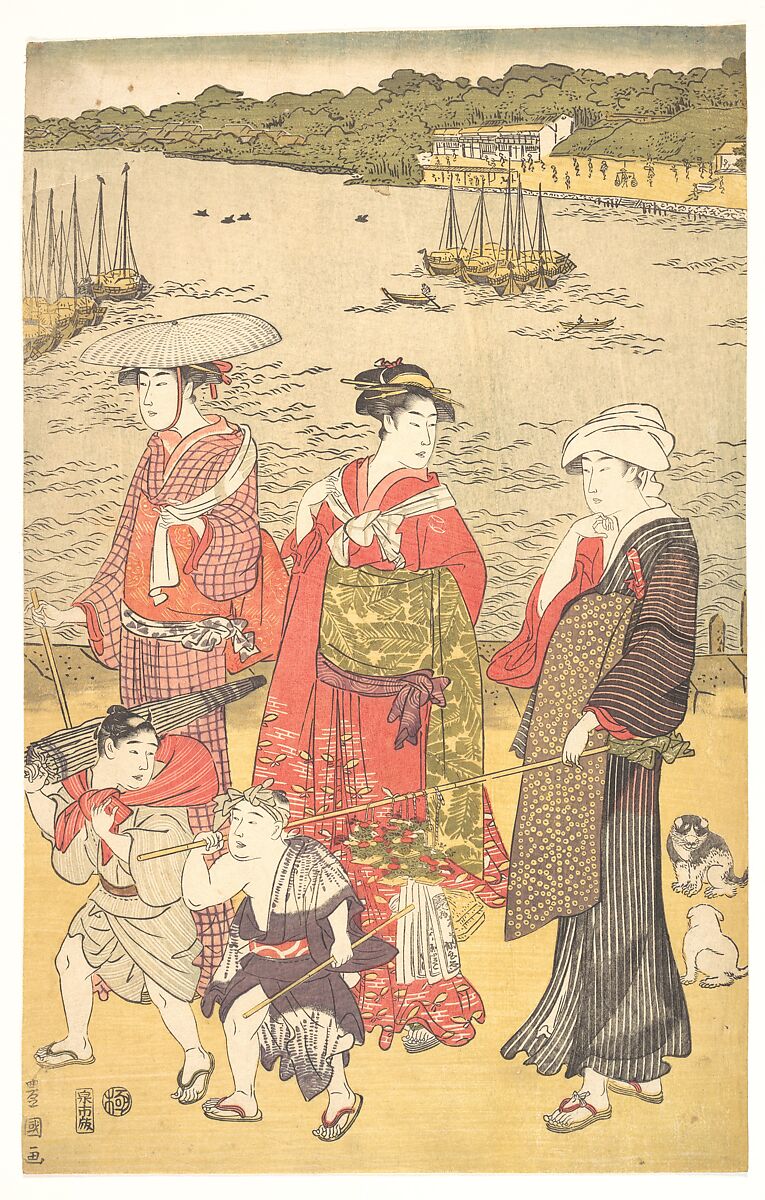 Women at Takanawa Beach, Utagawa Toyokuni I (Japanese, 1769–1825), Woodblock print; ink and color on paper, Japan 