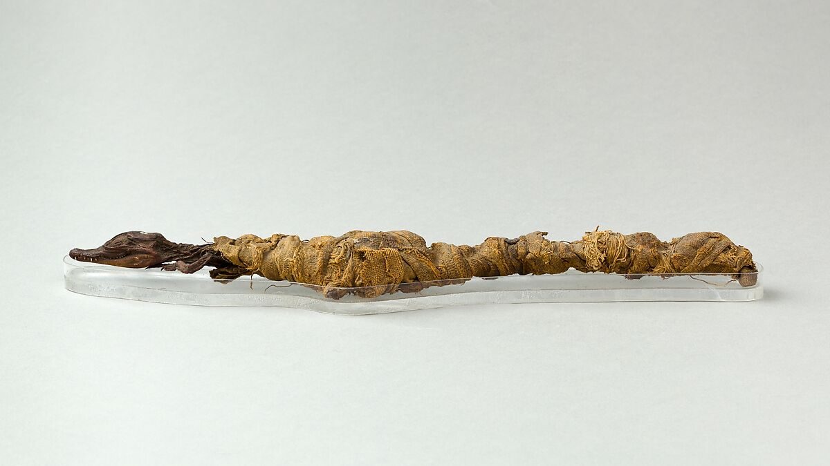 Sacred animal mummy of crocodile, Linen, animal remains