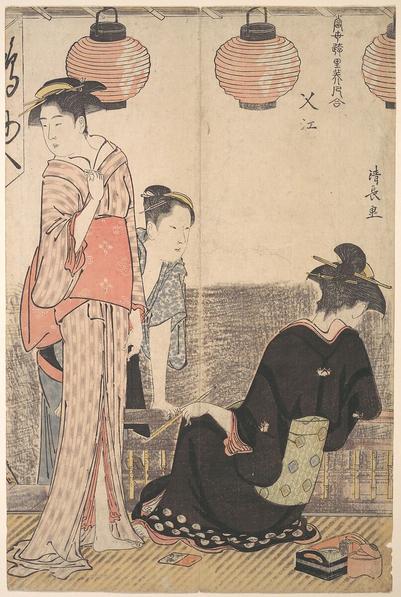 Scene in Nakasu, a District of Edo, Torii Kiyonaga (Japanese, 1752–1815), Woodblock print; ink and color on paper, Japan 