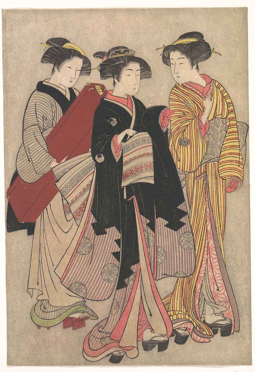 Two Geishas Out Walking, Kitao Shigemasa (Japanese, 1739–1820), Woodblock print; ink and color on paper, Japan 