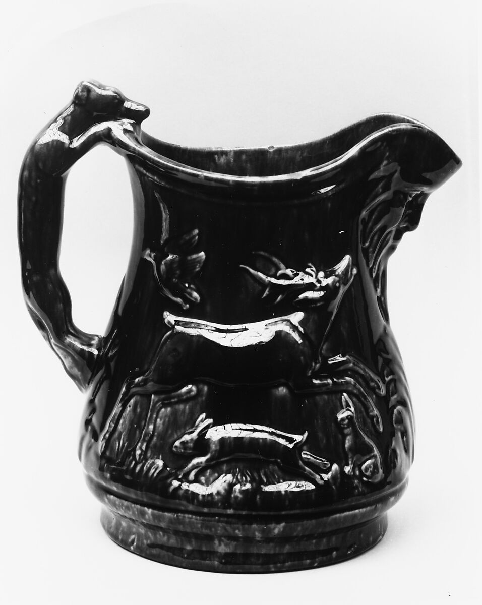 Pitcher, Mottled brown earthenware, American