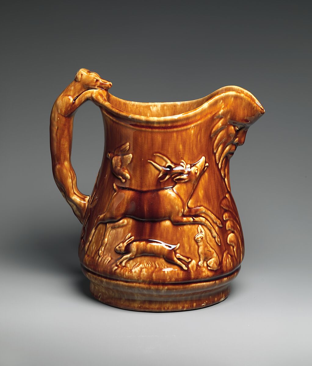 Pitcher, Mottled brown earthenware, American 