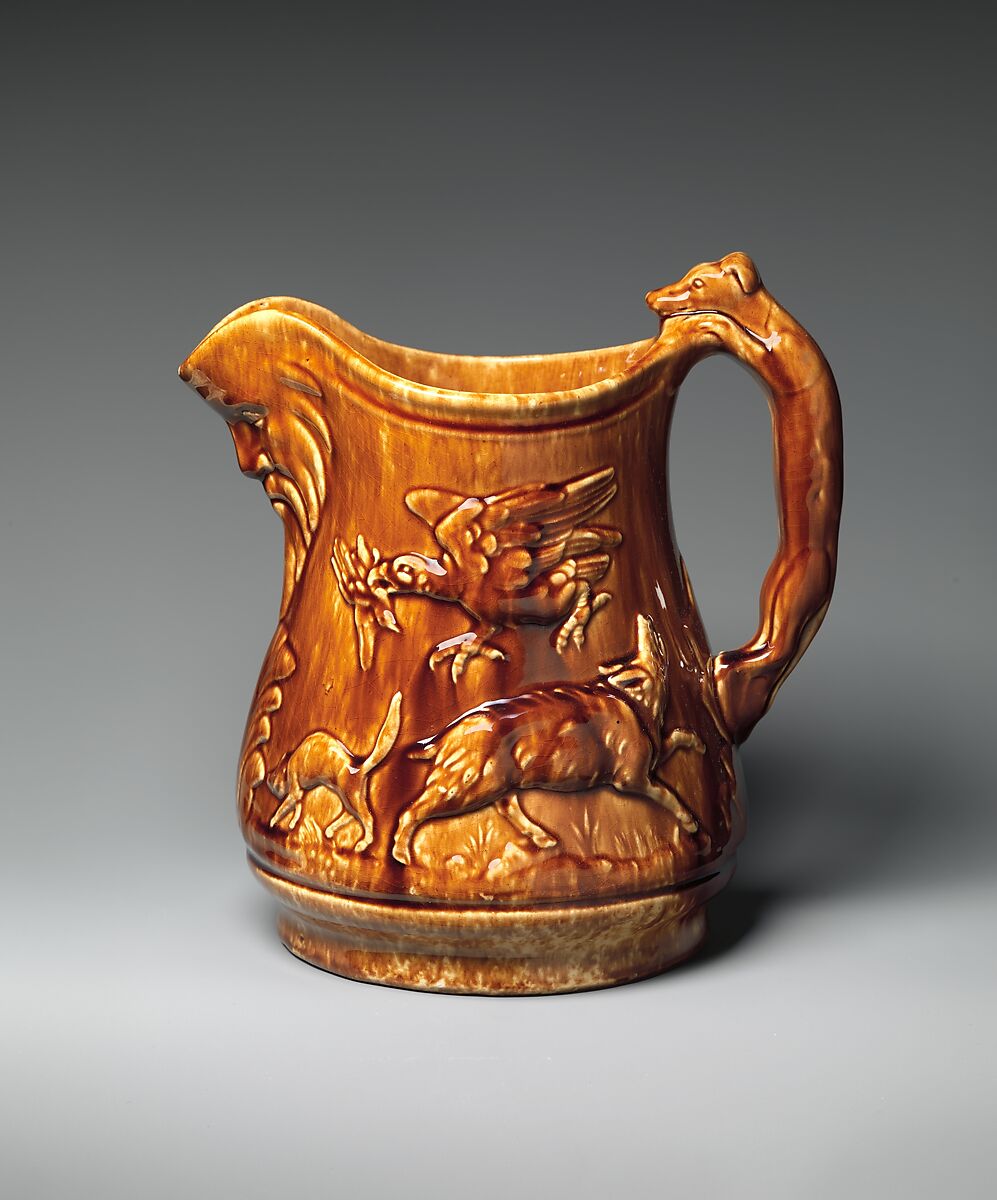 Pitcher, Mottled brown earthenware, American