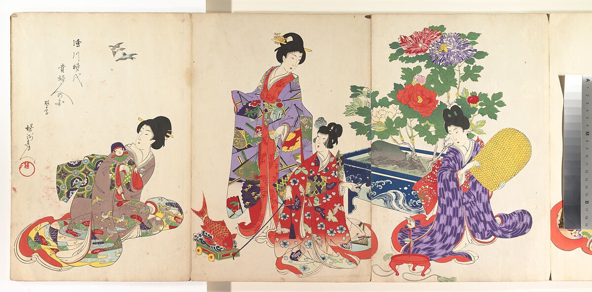Noblewomen of the Tokugawa Period; Thirty-six Beauties (Sanjuroko kasensoro, Mizuno Toshikata (Japanese, 1866–1908), Album of 72 woodblock prints; ink and color on paper, Japan