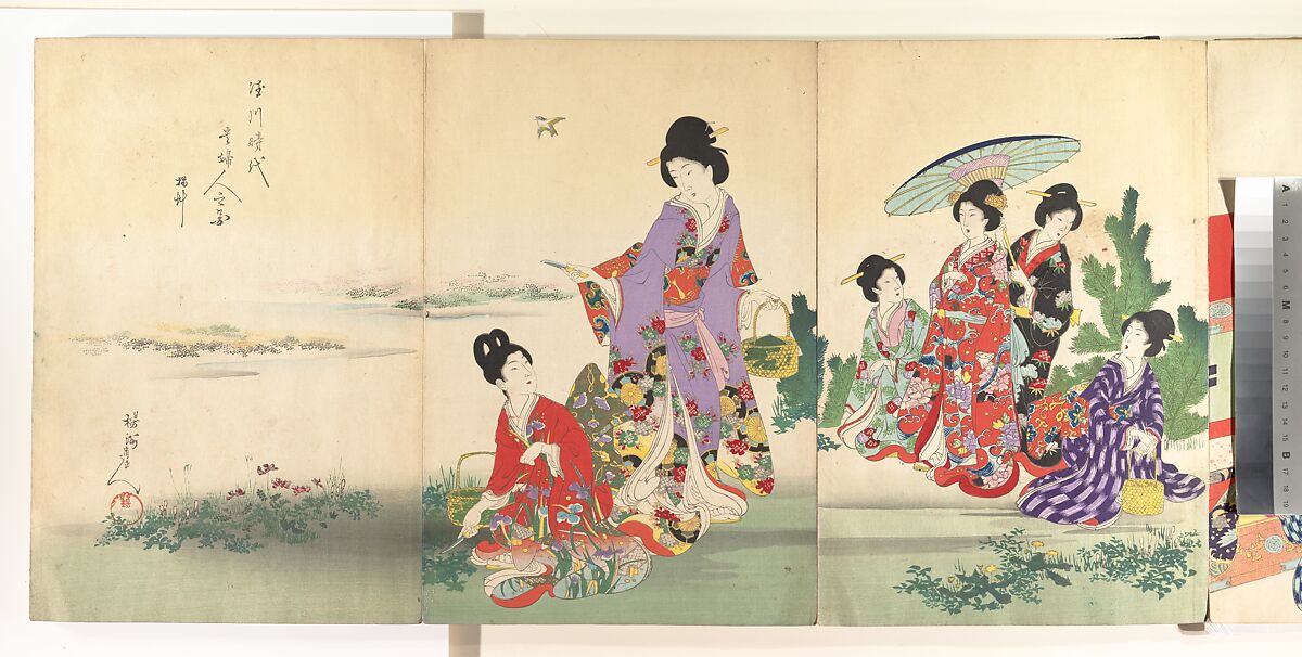 Noblewomen of the Tokugawa Period; Thirty-six Beauties (Sanjuroko kasensoro, Mizuno Toshikata (Japanese, 1866–1908), Album of 72 woodblock prints; ink and color on paper, Japan