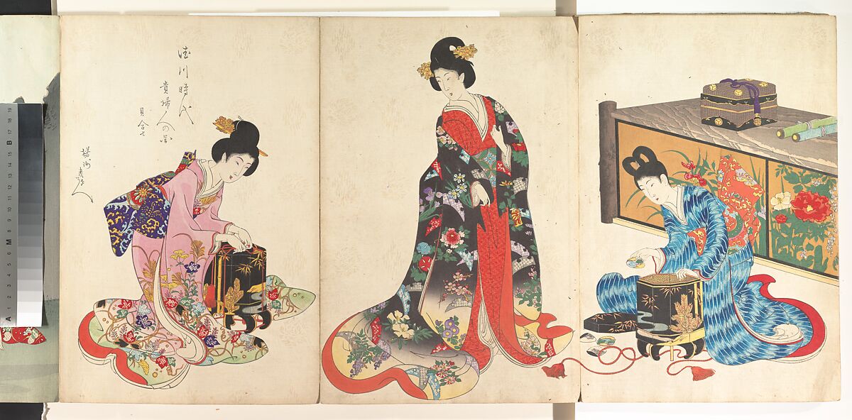Noblewomen of the Tokugawa Period; Thirty-six Beauties (Sanjuroko kasensoro, Mizuno Toshikata (Japanese, 1866–1908), Album of 72 woodblock prints; ink and color on paper, Japan