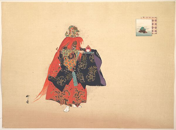 Illustration of Noh Dance Scene, Tsukioka Kōgyo (Japanese, 1869–1927), Woodblock print; ink and color on paper, Japan 