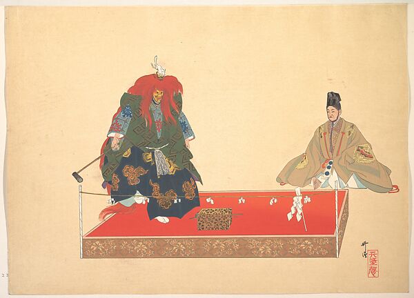 Illustration of Noh Dance Scene, Tsukioka Kōgyo (Japanese, 1869–1927), Woodblock print; ink and color on paper, Japan 