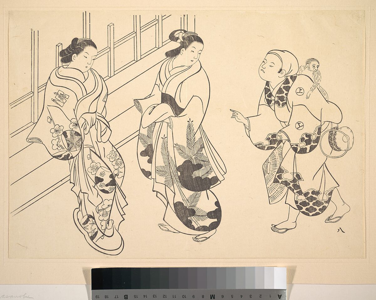 Two Courtesans, After Okumura Masanobu (Japanese, 1686–1764), Monochrome woodblock print; ink on paper, Japan 