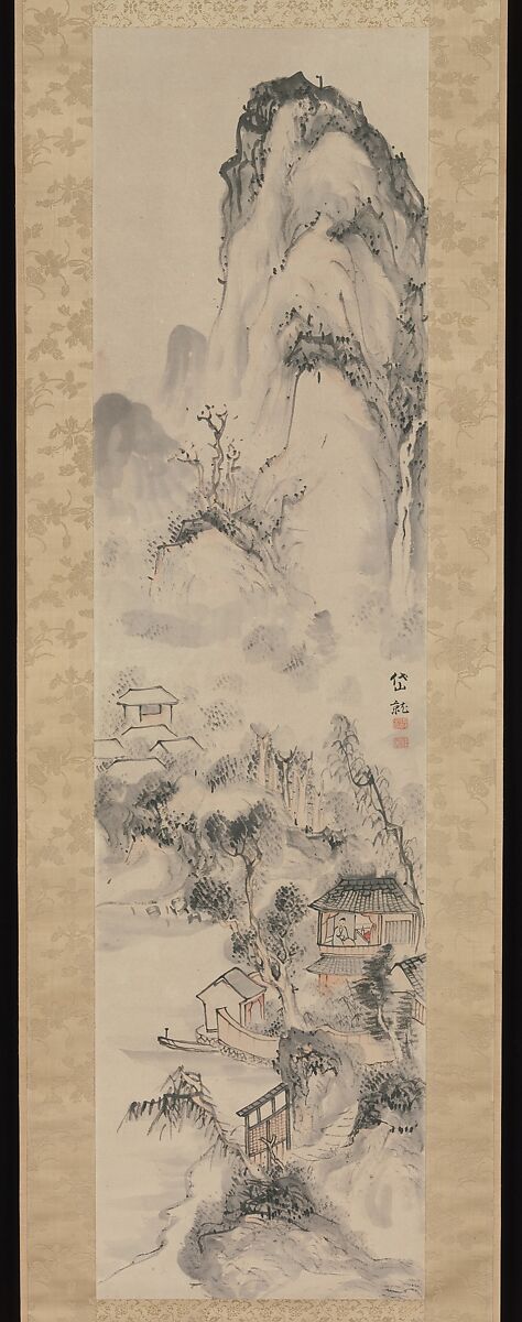 Landscape, Kushiro Unsen (Japanese, 1759–1811), Hanging scroll; ink and color on paper, Japan 